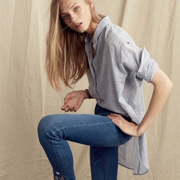 Madewell Tops - Madewell | Side-Button Popover Shirt in Stripe - M